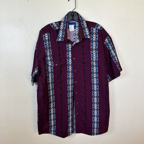 Vintage Mens Wrangler Cotton Pearl Snap Button Down Western Shirt Aztec Print LT - Picture 2 of 10